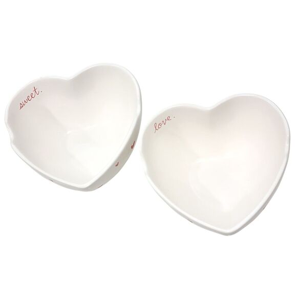 Rae Dunn Set of 2 Heart Shaped Ceramic Ramen‎ Noodle Bowl With Chopsticks NEW - Picture 3 of 16
